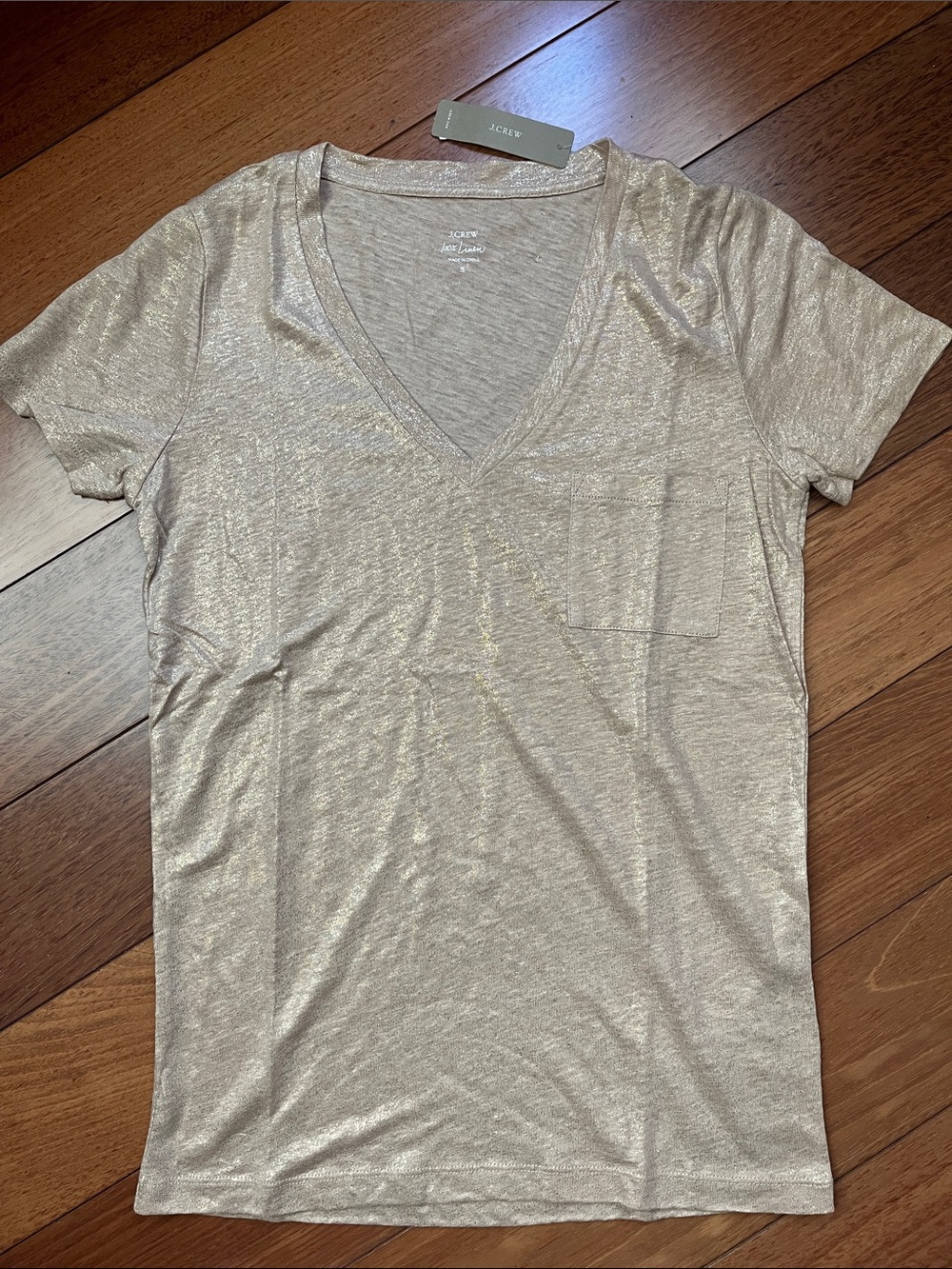 NWT J. Crew Linen Metallic Thread V Neck Tee